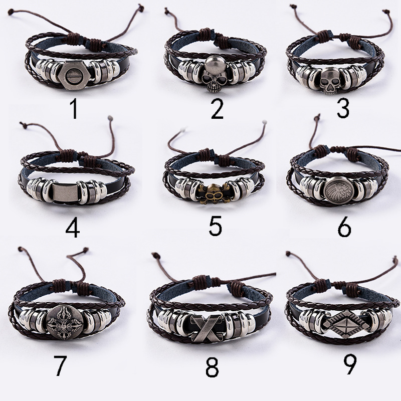 【New Arrivals】Genuine Leather Bracelet Retro Cool Trendy Men's Performance Jewelry Japanese and Korean Style Simple All-match Alloy Bracelet