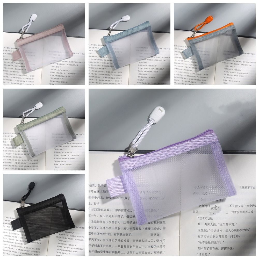 Cute Change Storage Bag Mesh Zipper Bag Cosmetic Bag Small Item Bag Transparent Nylon Coin Bags Card Bag Sanitary Napkin Storage Bag Clear Mesh Bag Travel