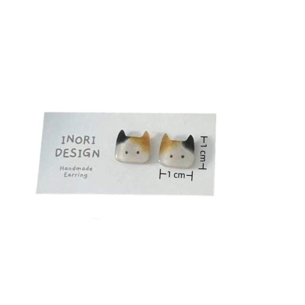 1Pair Funny Cartoon Resin Stud Earrings Stainless Steel Mini Style Cat Stud Earrings Cat Personality Design Kitten Ear Studs Party Wear
