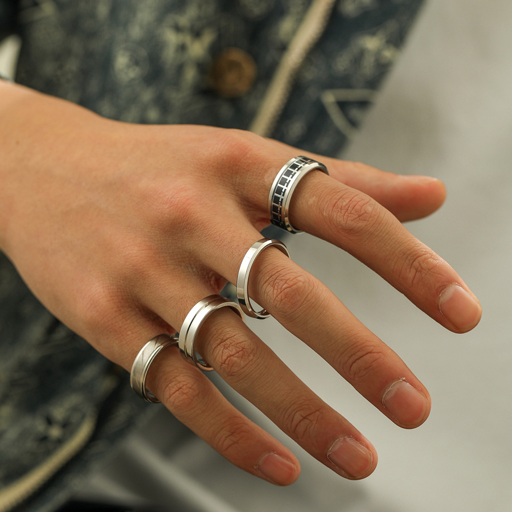 【Special offer】Geometric Simple Personality Fashion Men's Trendy Cold Style Stainless Steel Cross Ring suit
