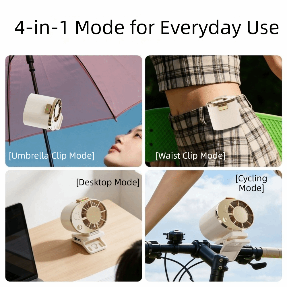 Multi-functional 3 Speeds Adjustable Portable Handheld Fan Clip On Rechargeable Stroller Fan Quiet Operation Handheld Umbrella Hanging Waist Fan Outdoor Work