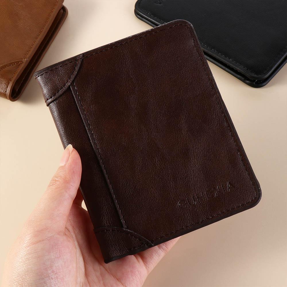 Portable 2 Fold Wallets Solid Color Soft Anti-theft Cash Bag Multifunction Card Bag Male Purse Men