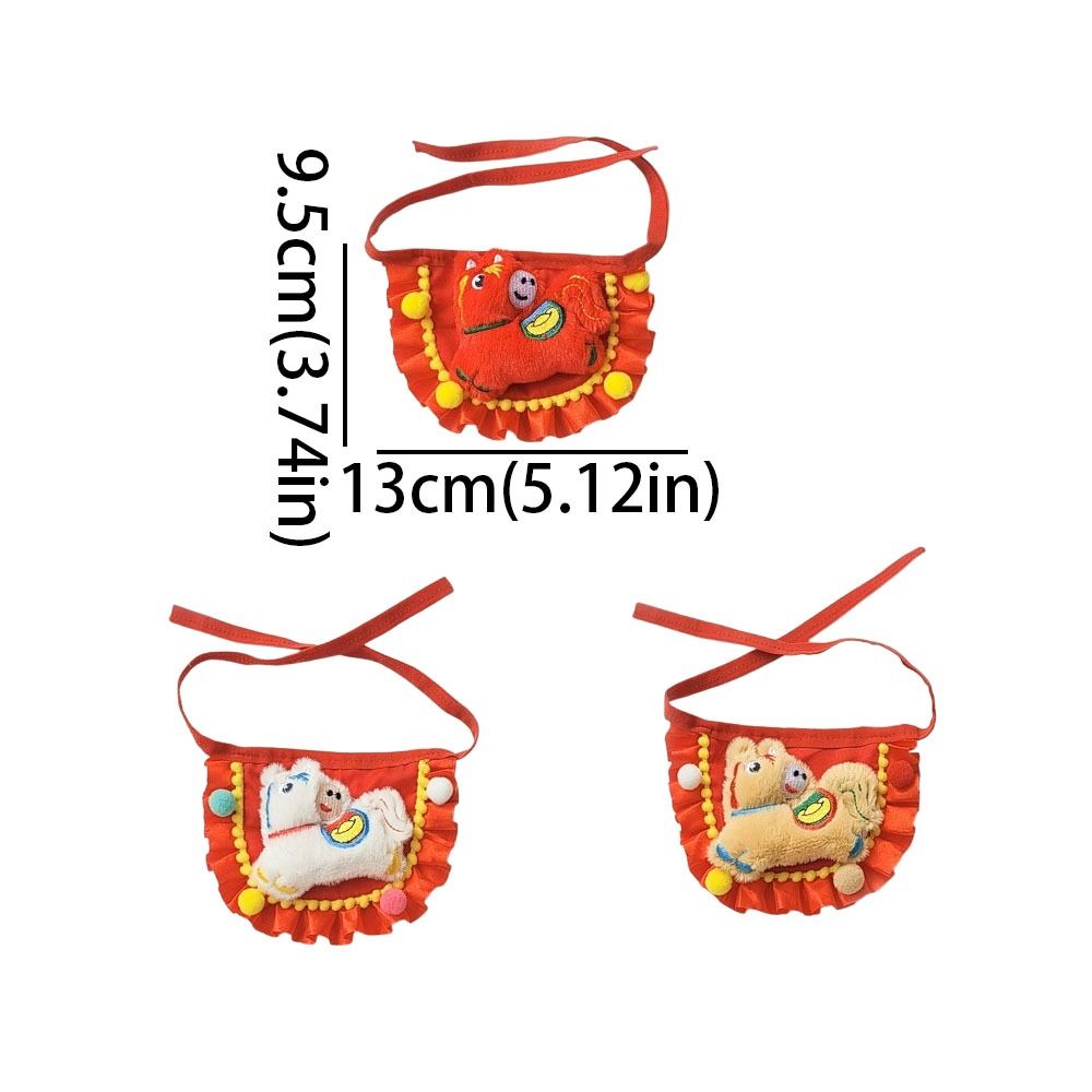 Funny Chinese Style New Year Cat Collar Horse Pattern Comfortable Pet Cat Scarfs Adjustable Cartoon Cat Drool Towel Photo Props