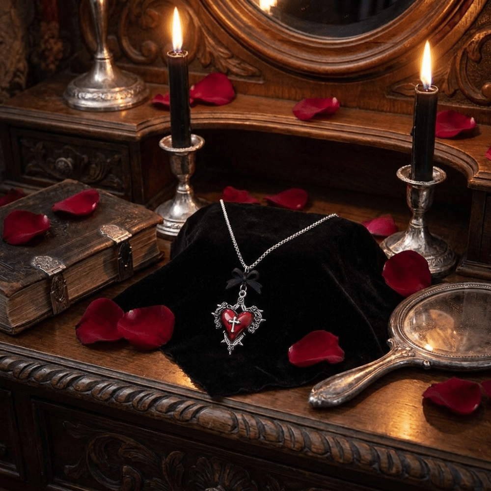 Dark Aesthetic Vintage Gothic Necklace Zinc Alloy Black Bow Pendant Clavicle Chain Chic Heart Halloween Thorn Choker Party