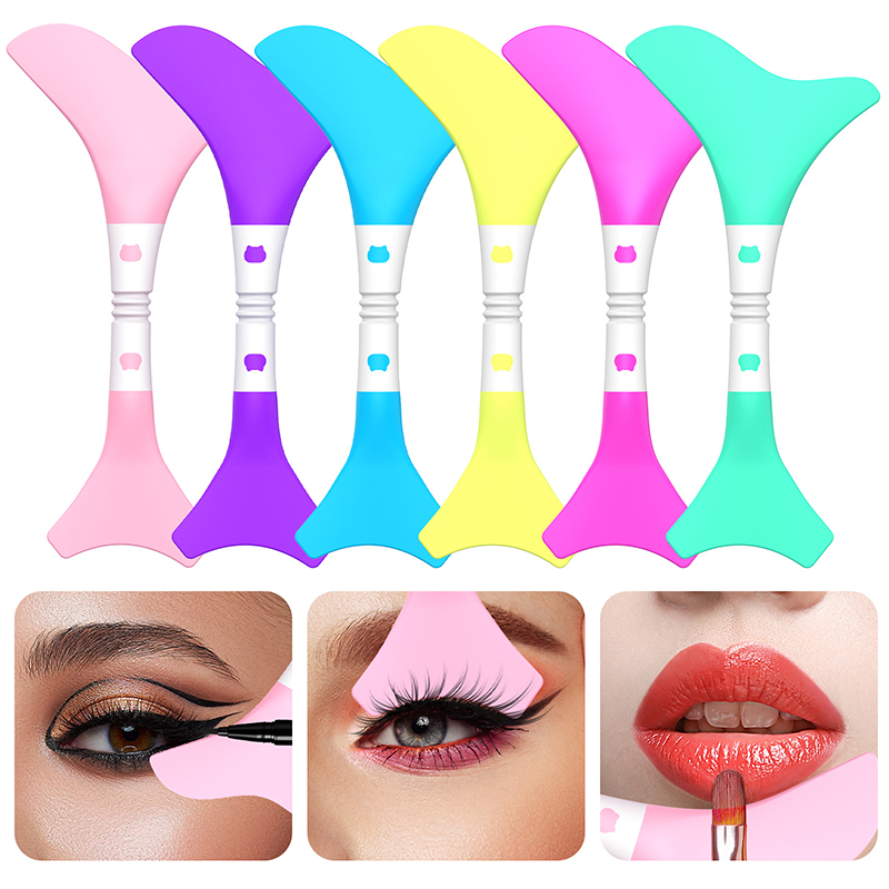 Wenefang Fashion Multi-functional Eyeliner Stencil Drawing Eyeliner Eyelash Eye Shadow Lipstick Handheld Auxiliary Makeup Tool Reusable Silicone