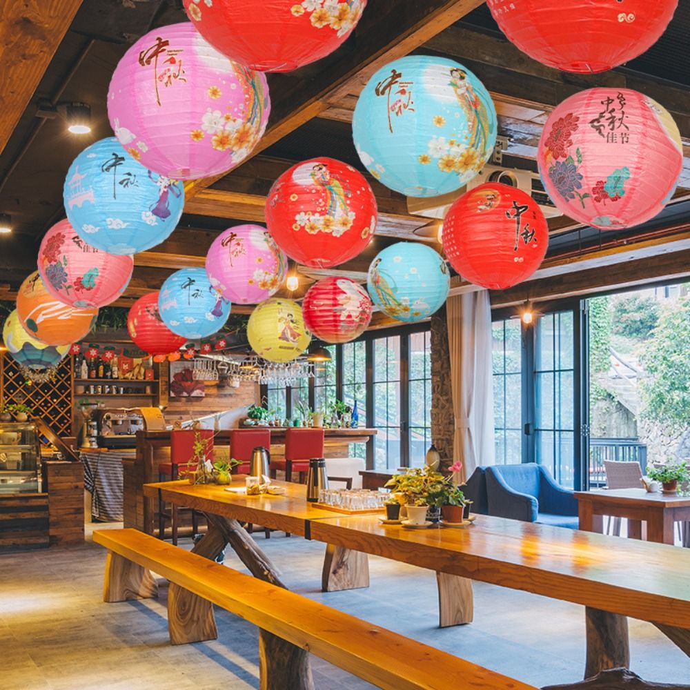 DIY Lantern Luminous Chinese Handheld Lantern Traditional Festival Portable Mid Autumn Lantern Antique Red Paper Lantern New Year