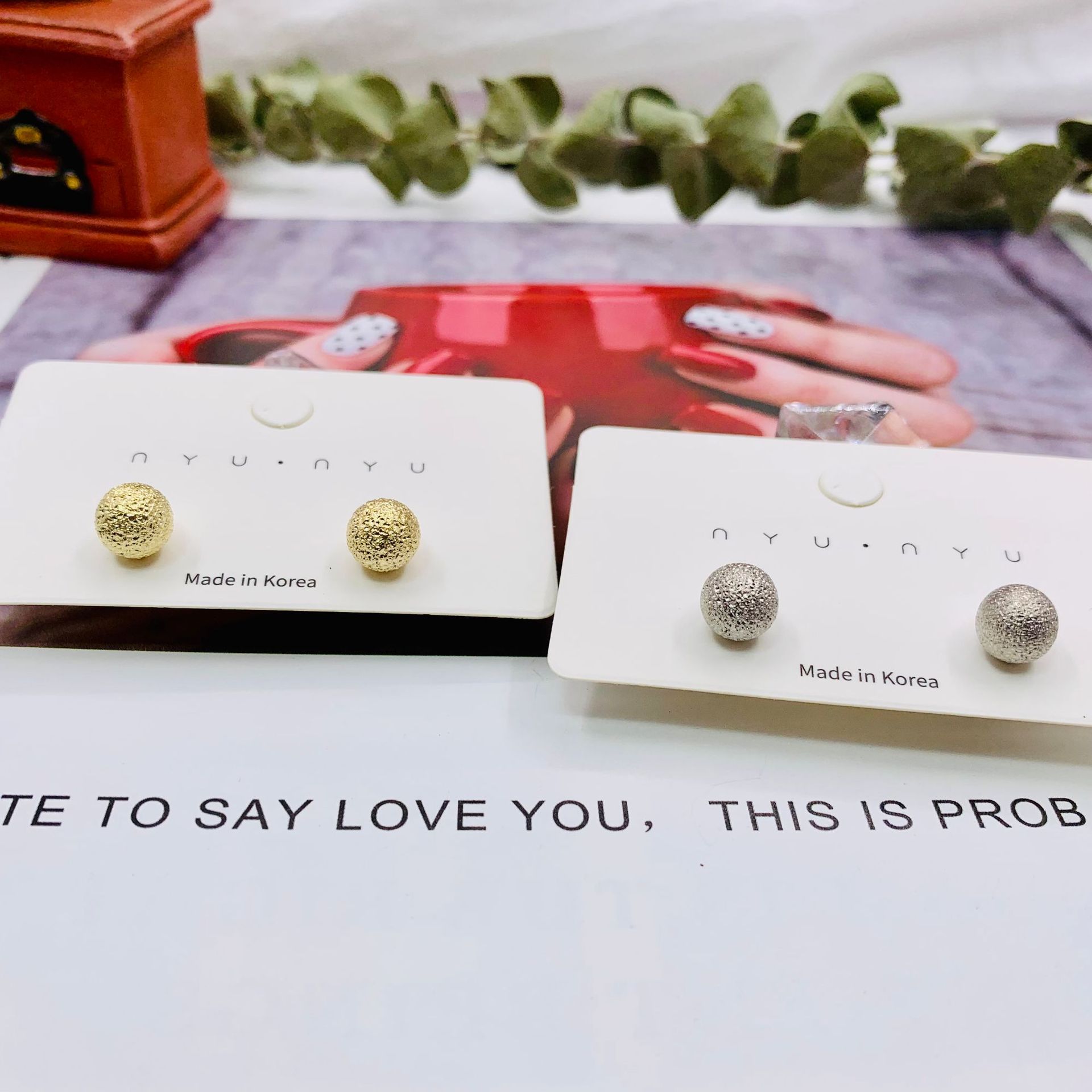 【New arrival】8mm men's and women's simple DIY gold and silver smooth matte round bead earrings jewelry
