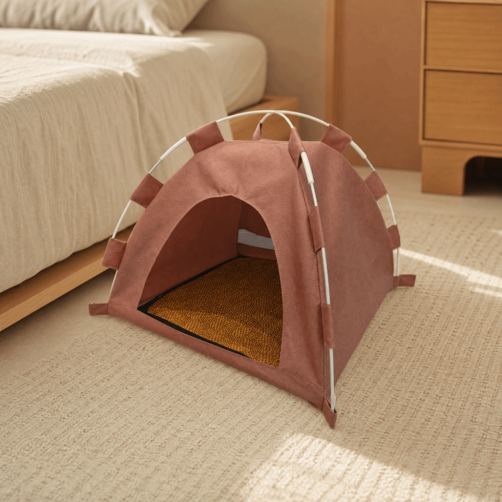 Washable Breathable Portable Pet Tent Detachable with Double-sided Mat Dog House Foldable Outdoor Pet Tent Summer Cooling