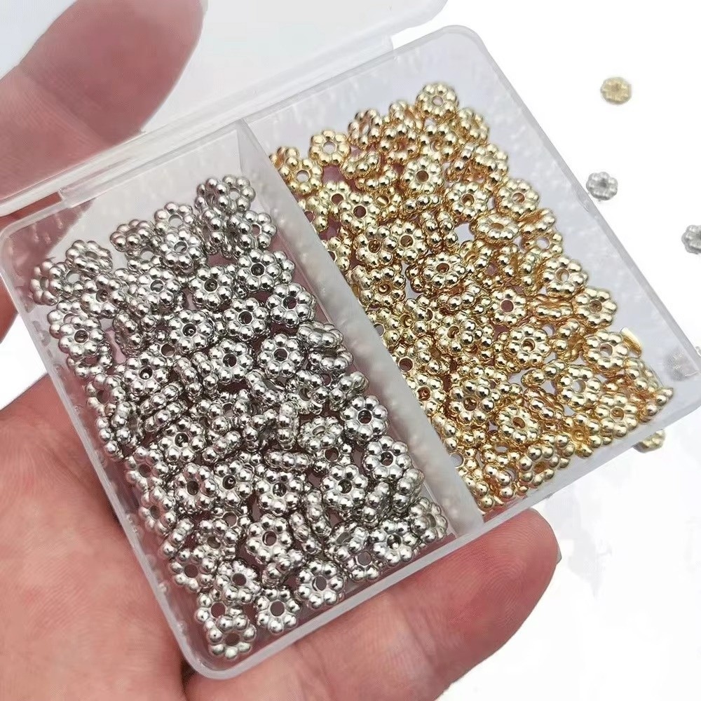 200pcs/box Durable 6MM Snowflake Spacer Loose Beads CCB Bracelet Necklace DIY Set Box Gold/Silver Plated Jewelry Making Accessories