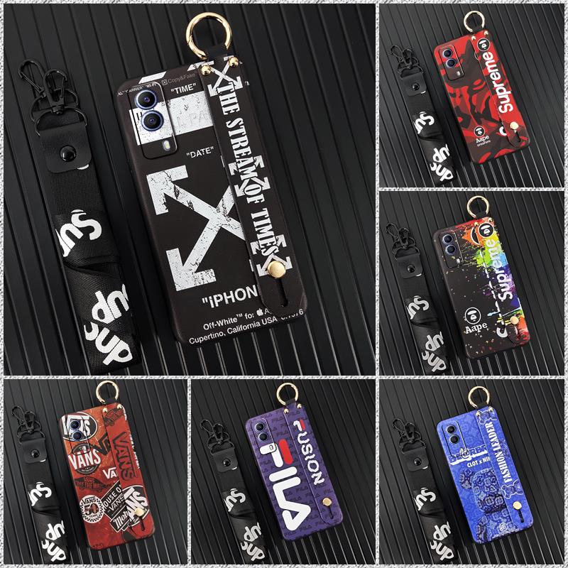 ring Wristband Phone Case For VIVO Y53S 5G/IQOO Z5X/T1X Fashion Design Durable Back Cover Anti-knock Shockproof trendy