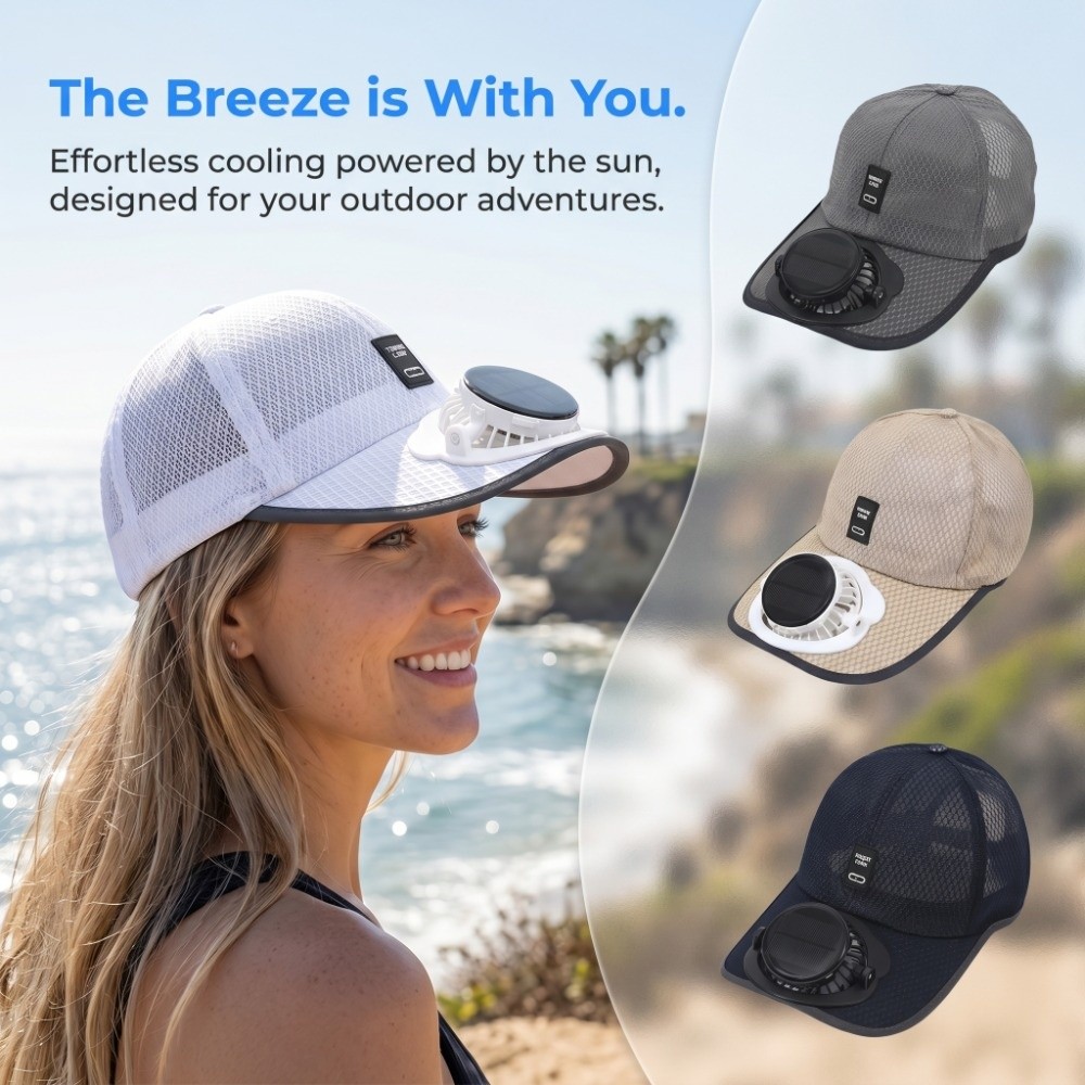 Comfortable To Wear Sun Protection Solar Powered Fan Hat UV Protection Strong Wind Baseball Cap with Fan Unisex Portable Summer Fan Visor Cap Camping