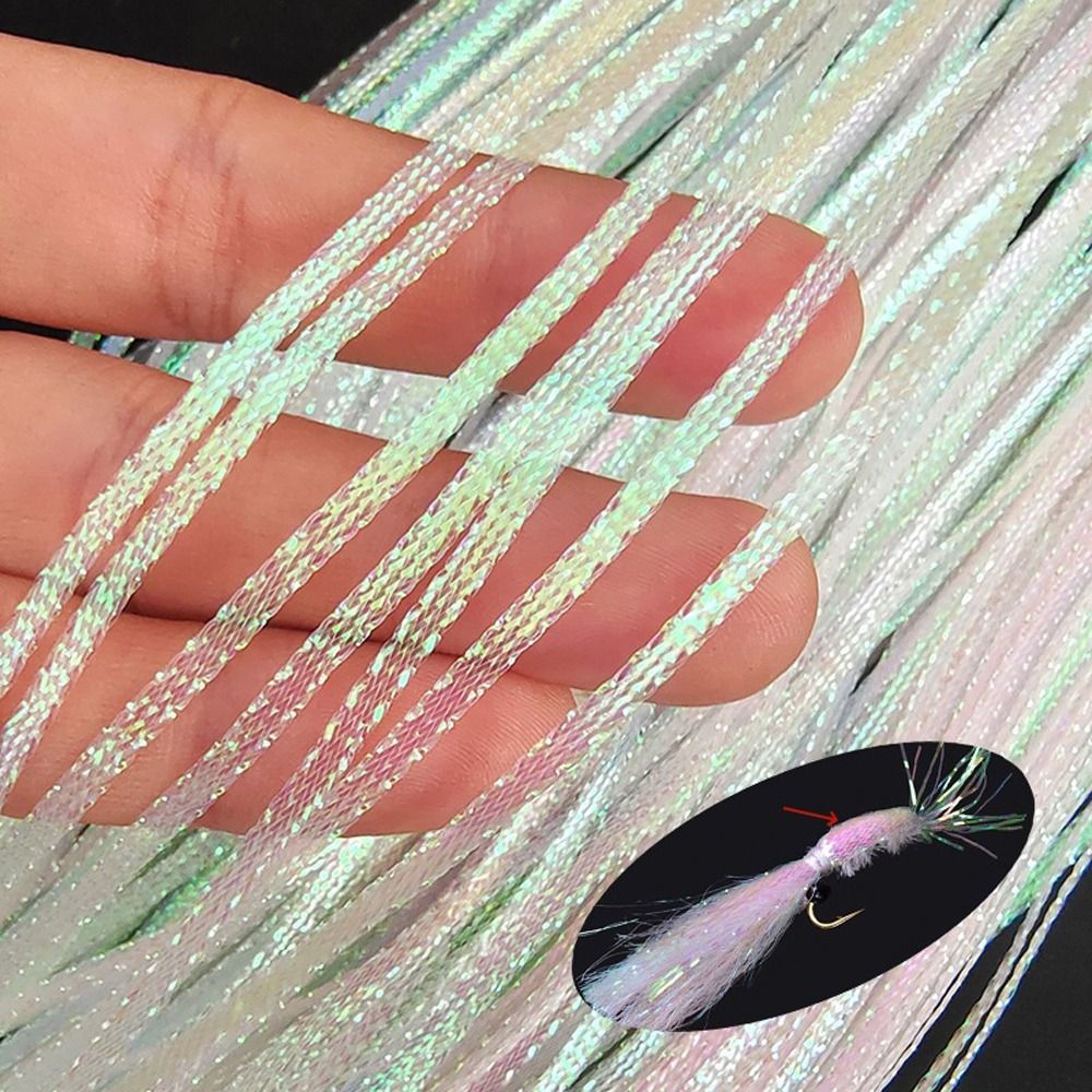 Durable Glow Flash Fish-Scale Shining Strip Iridescent Flashbou Synthetic Corrugated Flash Strands Simulates Imitation Fly Tying Materials Fishing Accessories