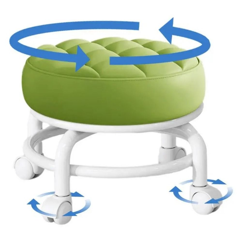 Practical PU Rotating Rolling Stool Waterproof 360 Degree Rotating Rolling Pulley Chair Universal Wheel Sturdy Low Seat Pedicure