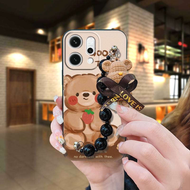 silicone cute Phone Case For ZTE Blade A76 5G Bear bracelet Simplicity Black pearl pendant protective case soft case