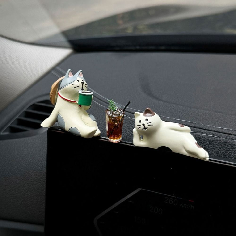 Display Screen Cute Kitten Cat Action Figure Mini Drink Resin Cat Car Interior Decoration Diy Crafts Funny Animal Car Ornaments Auto Dashboard