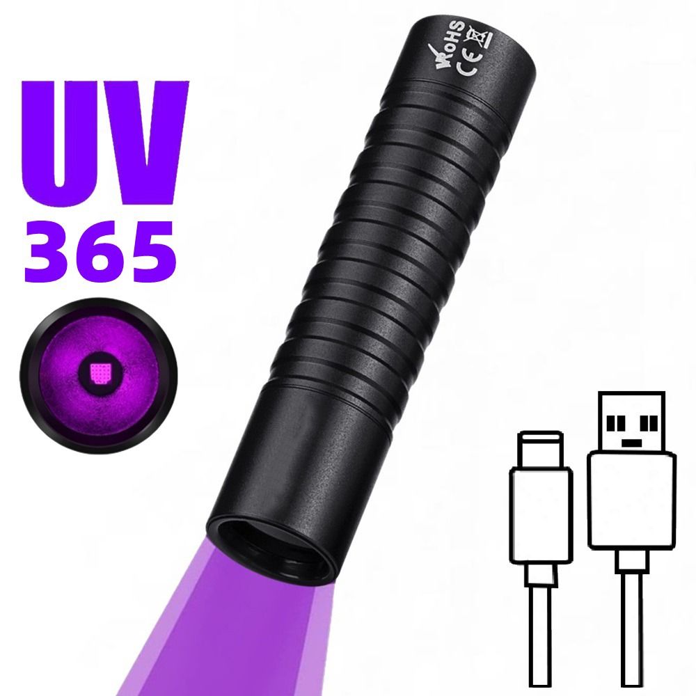 Multi-Purpose Creative Mini UV Flashlight Portable Aluminum Alloy Ultraviolet Nail Lamp Practical Type-C Rechargeable Mini Ultra Violet Light Torch Pet Accessories