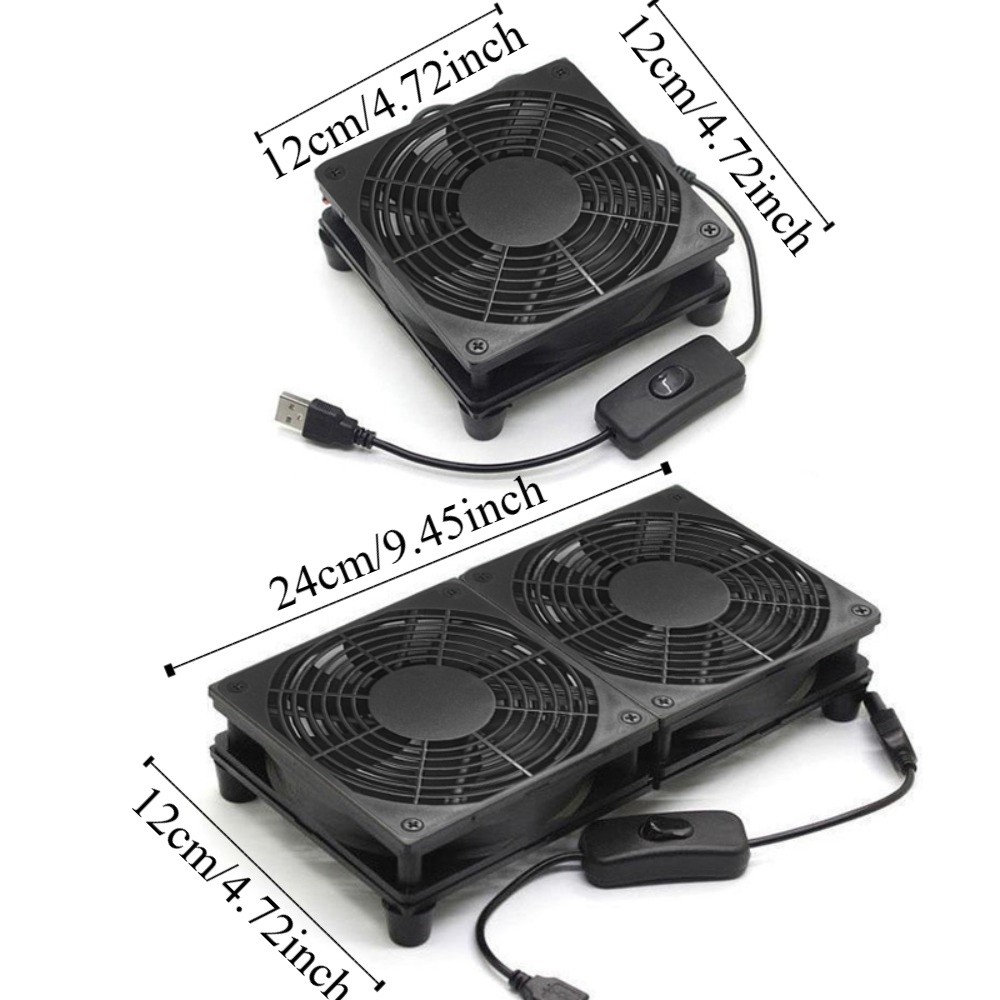 Black DC 5V Router Cooling Fan Dual Fans with Switch Router Cooling Stand Slient Protective Net Radiator Base PC Cooling