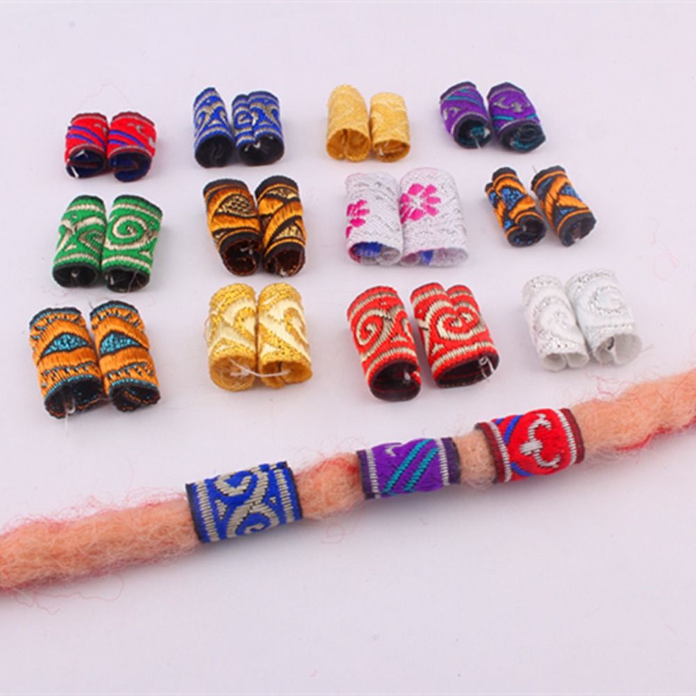 10Pcs/Set DIY Mini Fabric Hair Braid Beads Hiphop Embroidery Colorful Cloth Dreadlock Beads Reggae Decoration Men/Women