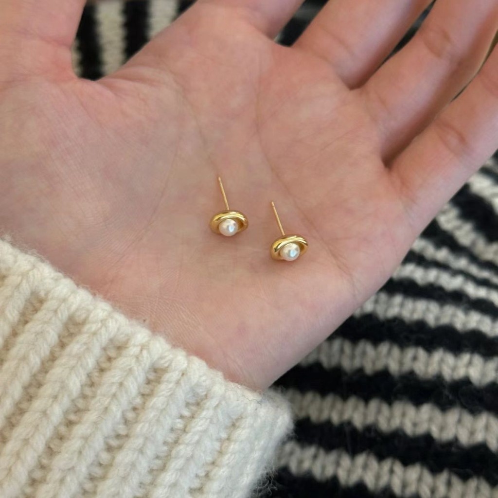 Chic Small Earrings S925 Lucky Pearl Stud Earrings for Women Girl Simple Fashion Accessories New
