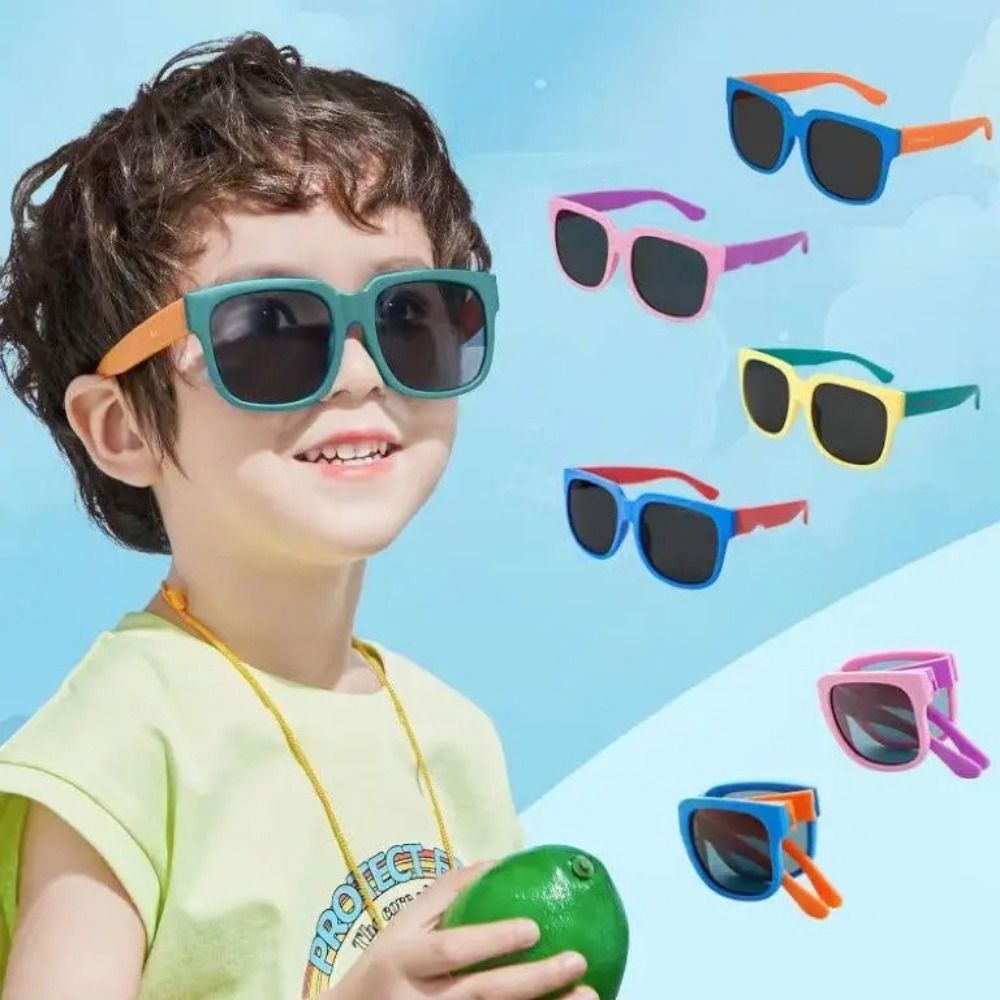 Eyewear Ultralight Kids Foldable Sunglasses Foldable Square Frame Outdoor Ultraviolet Shades Sun Glasses UV Protection Colorful Outdoor Foldable Sunglasses Boy