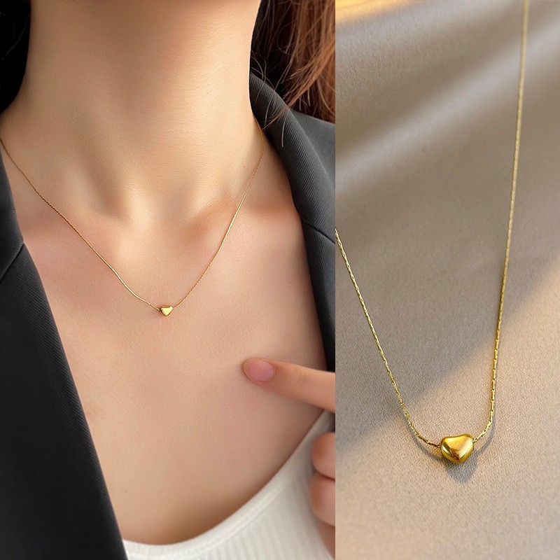 Elegant Fashion 18K Gold Plated Titanium Steel Heart Necklace Hypoallergenic Pendant for Women Simple Jewelry Accessories Gifts