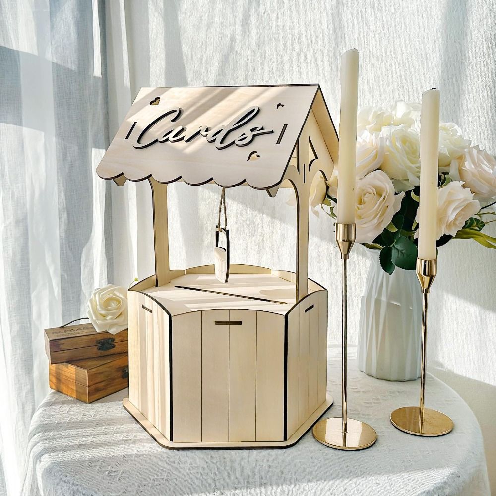 Creative Rustic Wishes Wedding Card Box Natural Handmade Wooden Box Wood Craft Receiving Box Wedding Party