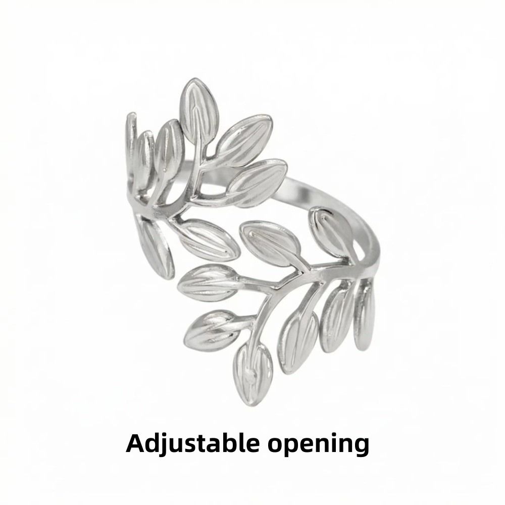 New Light Luxury Leaf Open Rings Stainless Steel Adjustable Branch Stackable Rings Delicate Party Jewelry Accessories Women
