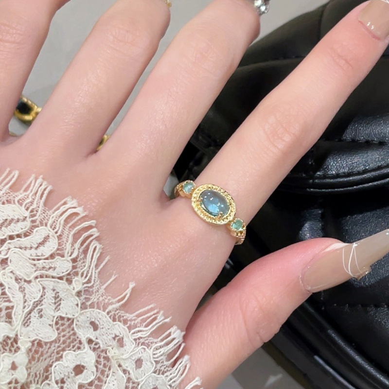 【Prices are low- Now don't Gold-plated Sky Blue Gemstone for Women Ins Style Fashionable Retro Simple Elegant All-match Niche Ring