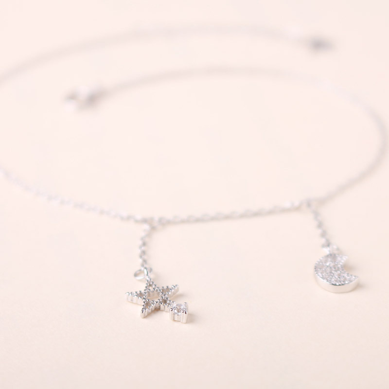 new platinum plated diamond star moon anklet birthday gift