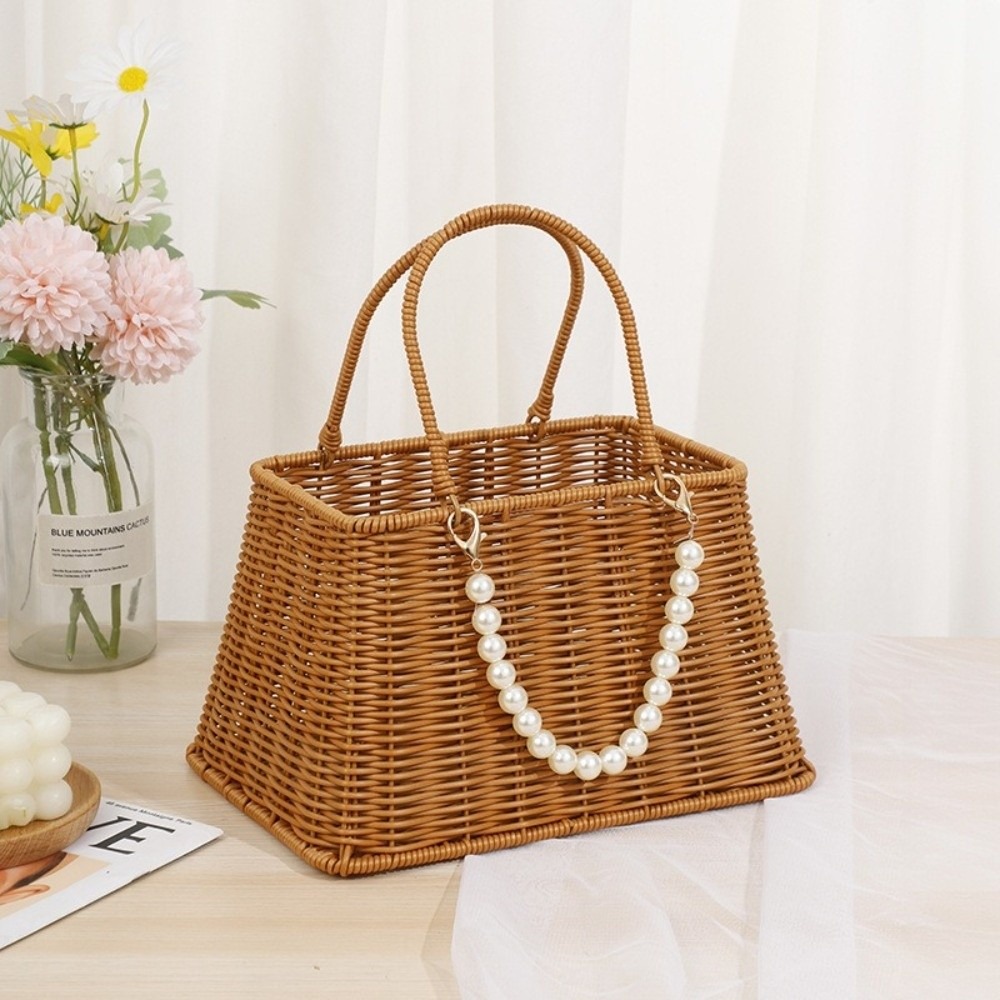 New Large Capacity Imitation Rattan Basket Versatile with Handle Woven Flower Basket Portable Flower Basket Fruit Vegetable