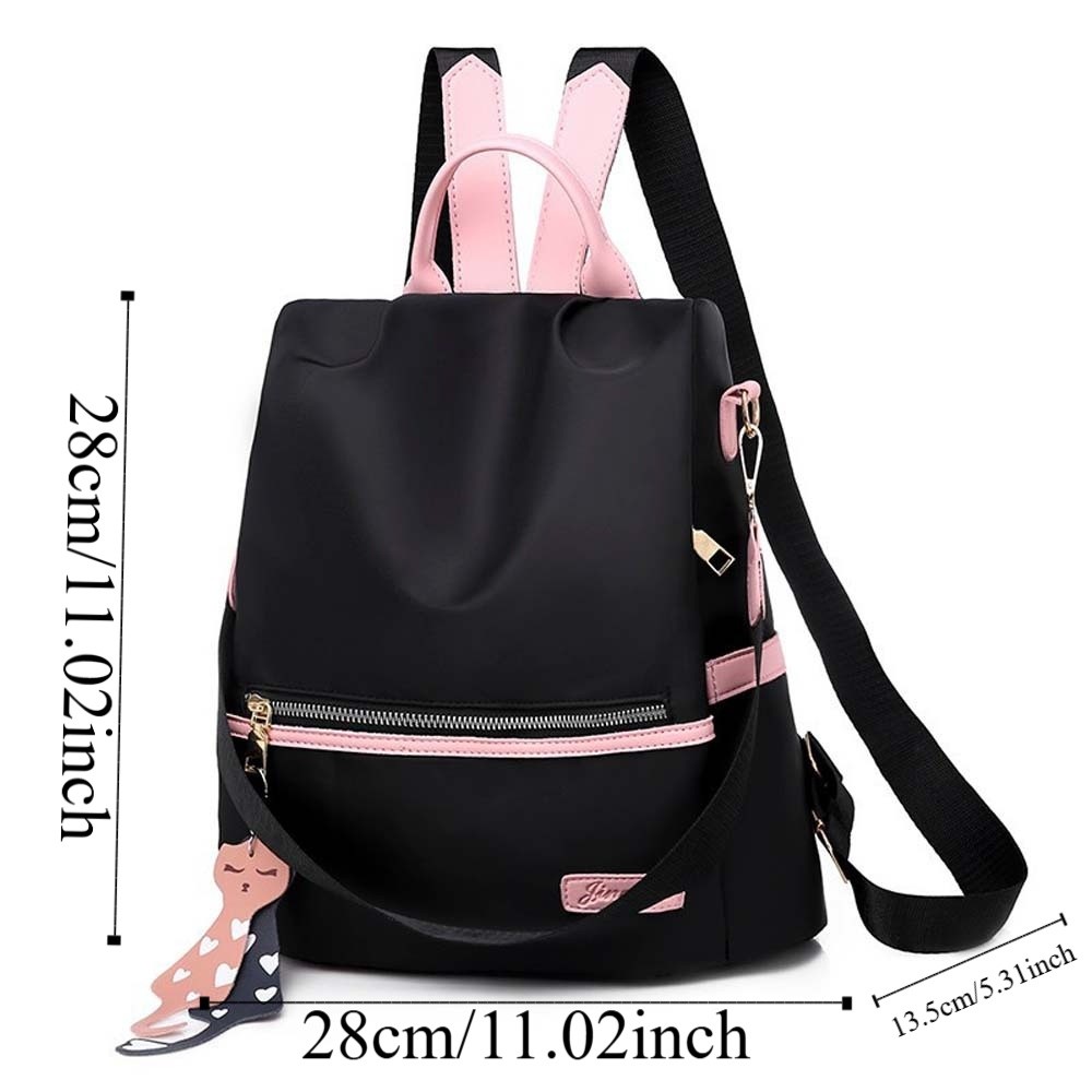 Portable Cloth Women Daily Backpack Large Capacity Cat PU Pendant Oxford Cloth Daypack Anti-splash Water Anti-theft Contrast Color School Bag Shopping