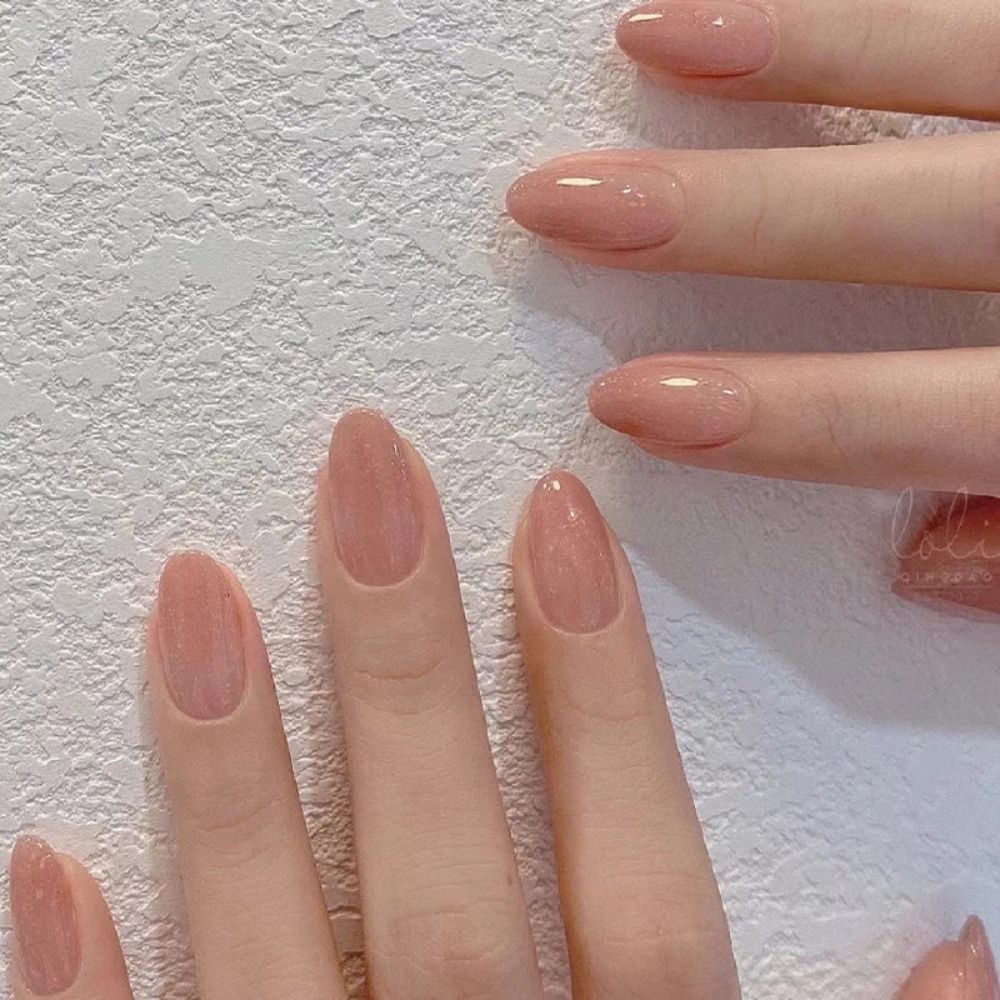 24pcs Detachable Fake Nials DIY Gradient Pink Short Round French False Nails