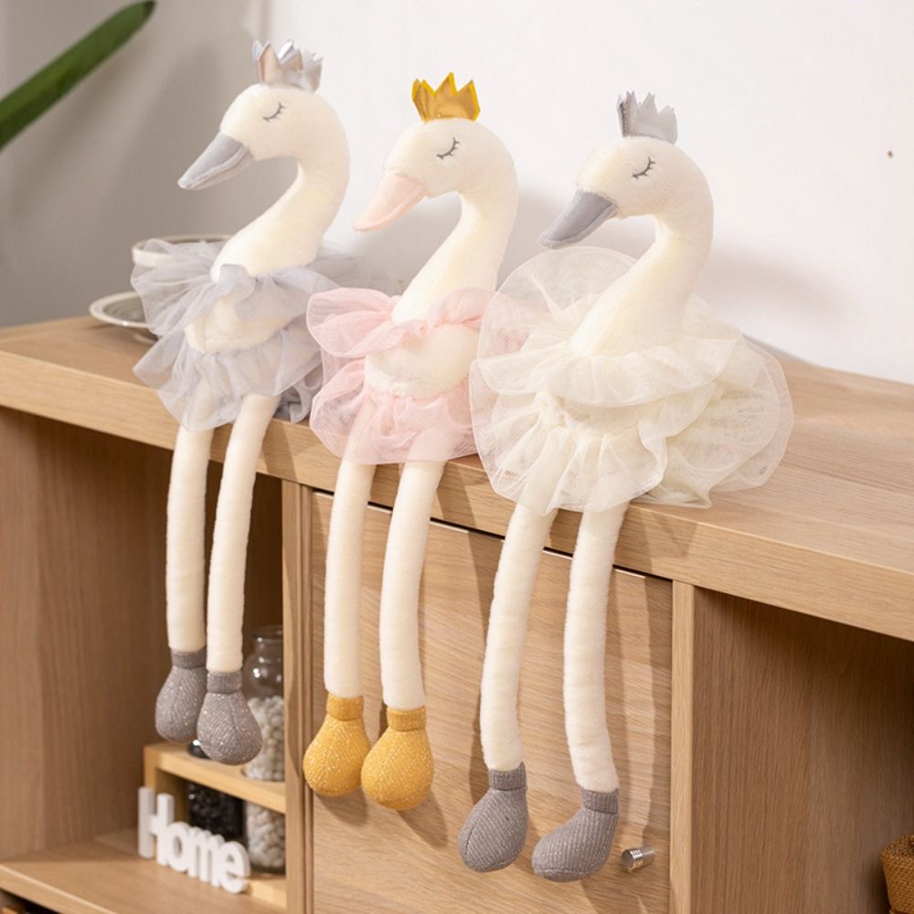 Baby Toys White&Pink Color Skirt Swan Plush Toy Princess Dress Cute Cartoon Stuffed Swan Doll Crown Soft Pillow Swan Animal Toy House Decoration