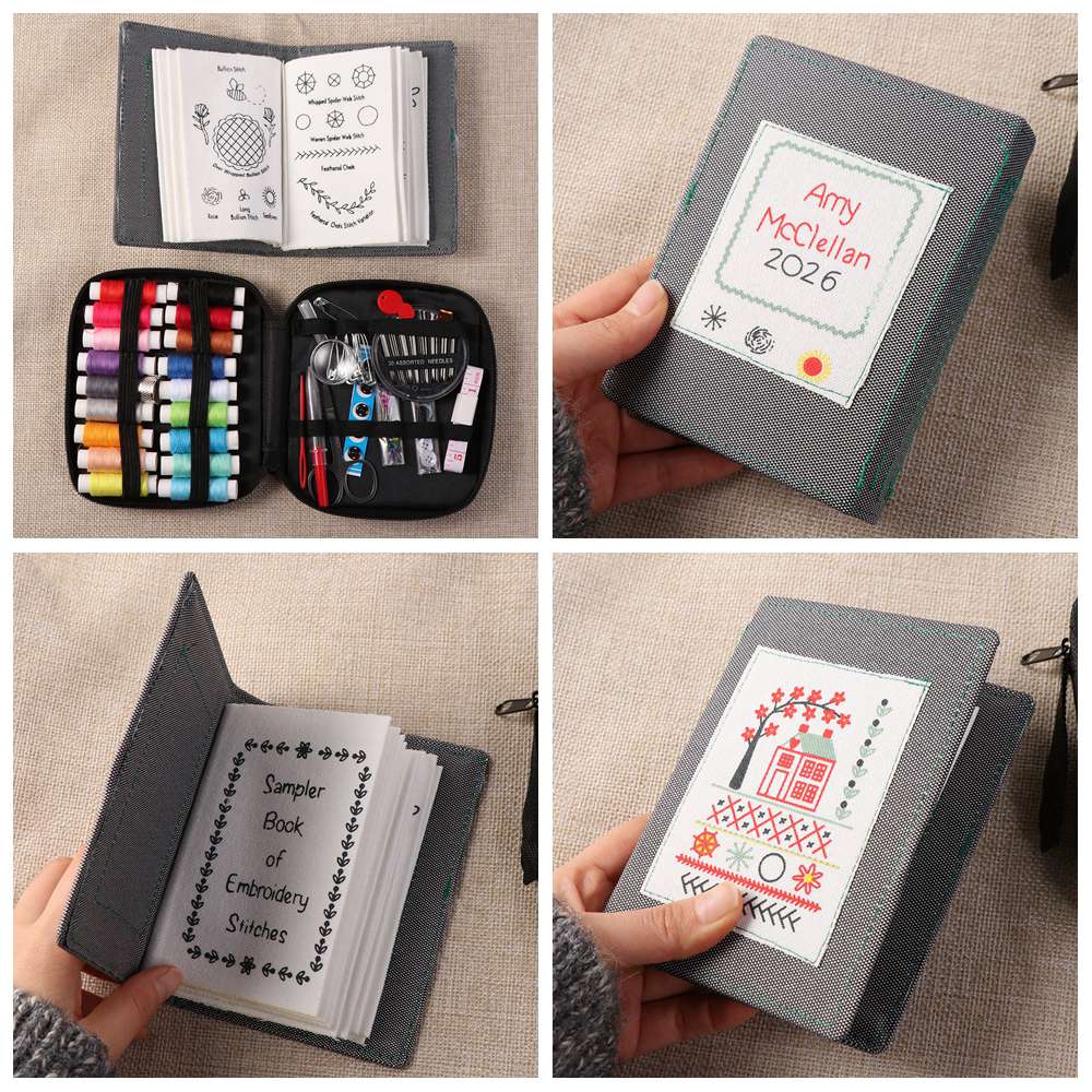 86Pcs/Set Mini Sewing Kit 106 Patterns Embroidery Stitch Book Kit Handmade Needlework Sample Page Embroidery Sewing Book Linen Felting Portable Hand Embroidery Book DIY Craft Lovers