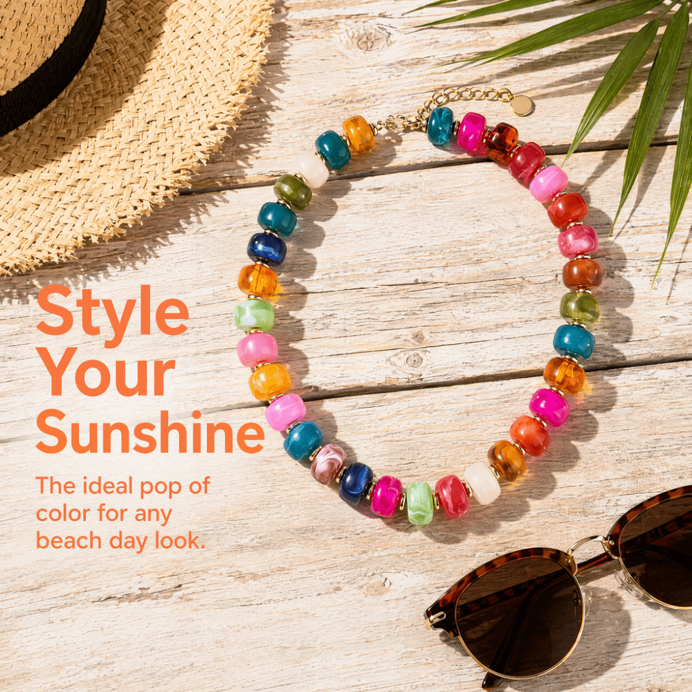 Elegant Round Beaded Necklace Large Acrylic Women Choker Colorful Candy Color Clavicle Chain Summer