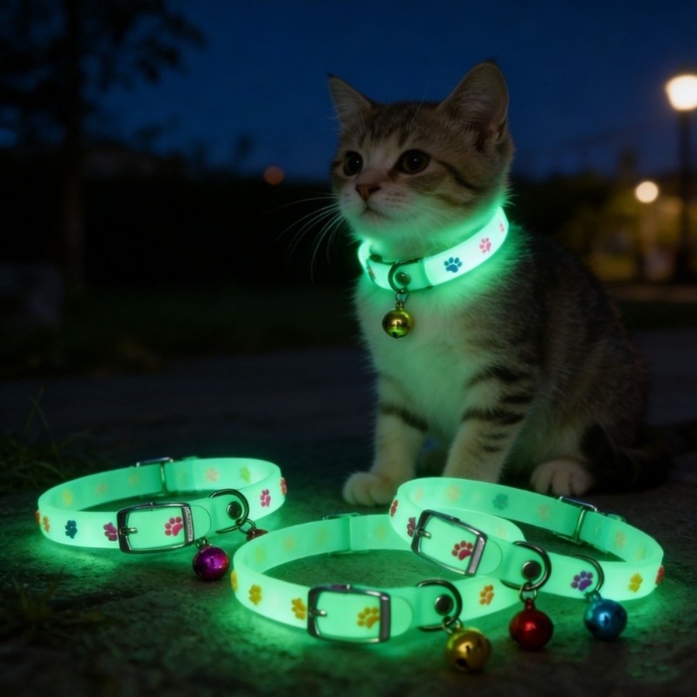 Pet Neck Ring Adjustable Cat Collar Claw Printed Anti-Loss Pet Luminous Collar Silicone Glow In The Dark Pet Collar with Bell Pet Accessories