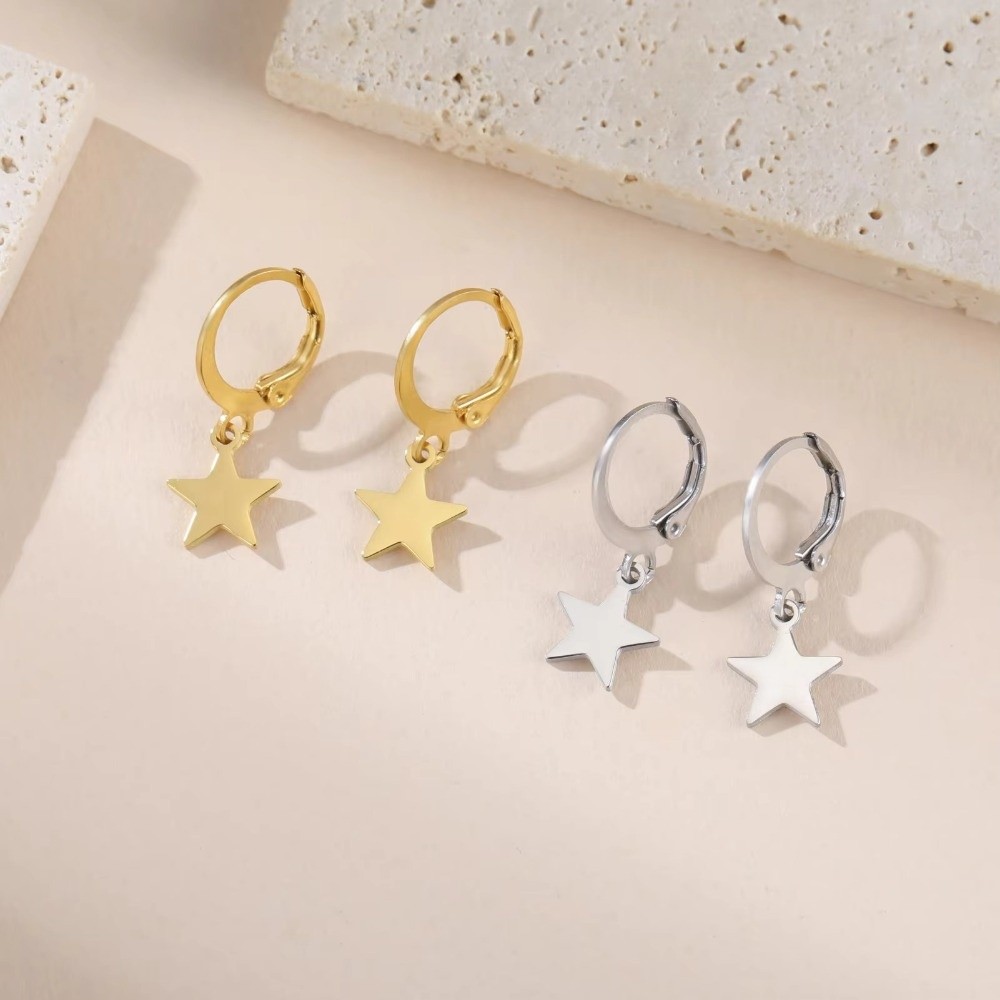 Fashion Gold Star Earrings Small Hoop Moon Earrings Stainless Steel Ear Studs Jewelry Gift