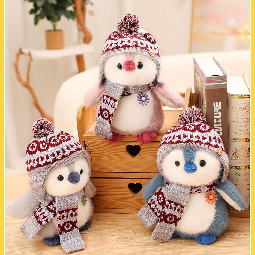 Cute Fluffy Soft Penguin Doll Plush Toy Children Gits Cartoon Penguin Plush Doll Pink Grey Blue Cartoon Animal Plush Toy Home Decor