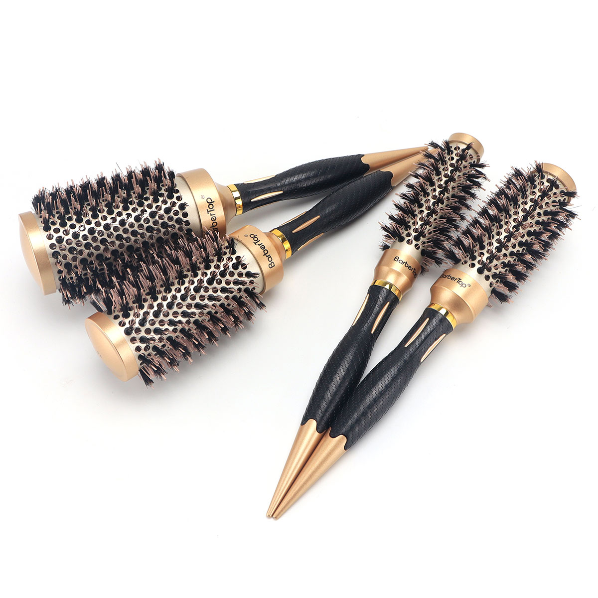 Wenefang Fashion BARBERTOP Round Comb Curly Hair Rollers Brush Boar Bristle Round Barrel Hair Curling Brush Barber Hairbrush 2024