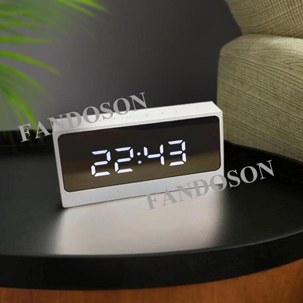 【Innovative design】New design LED Mirror Digital Table Clock Temperature Date Display Alarm Clock two Adjbrightness with Soonze function Widen base