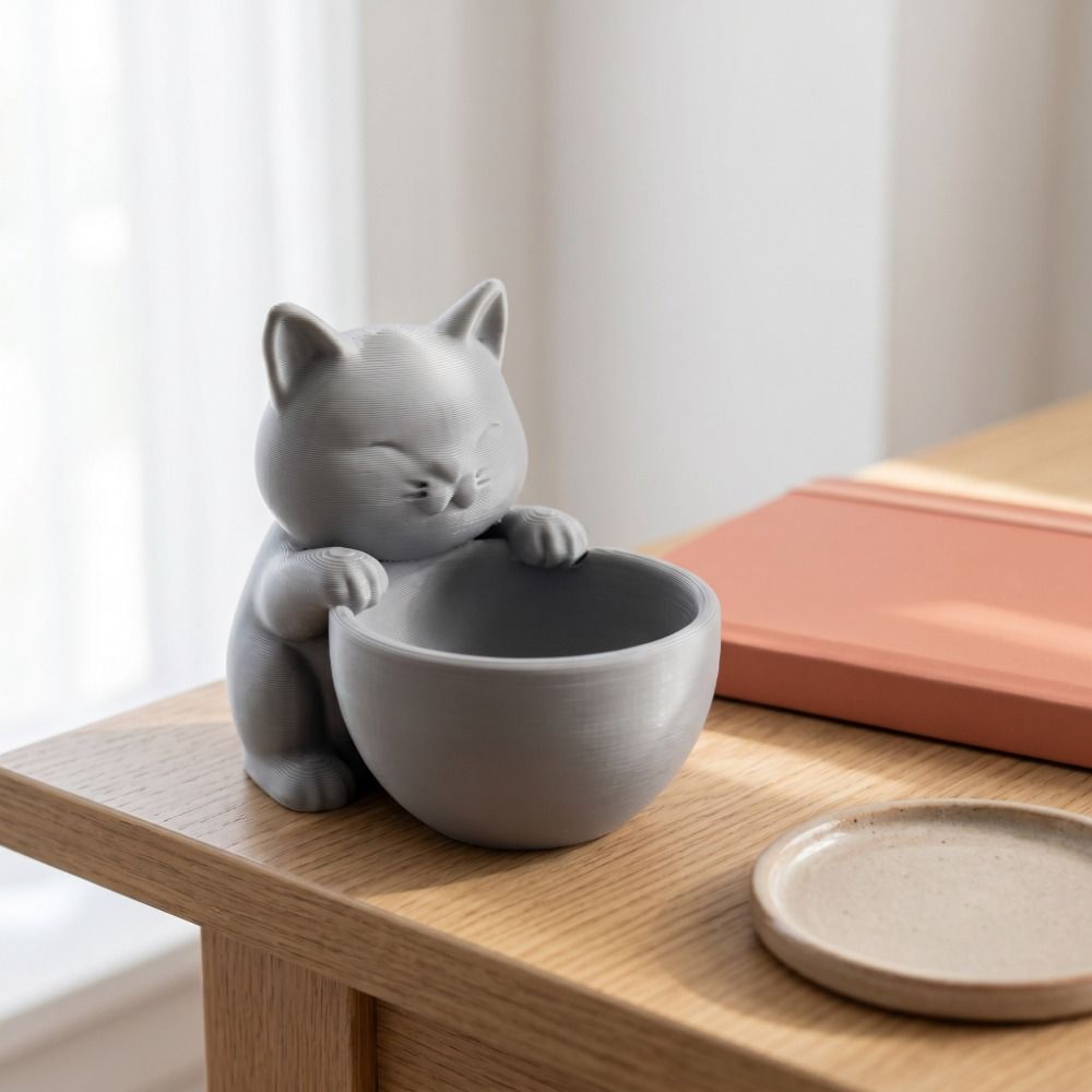 Cute Ornaments Cat-Shaped Planter Pot 3D Printed Garden Decor Small Flowerpot Desktop Storage Cacti Pot Desk