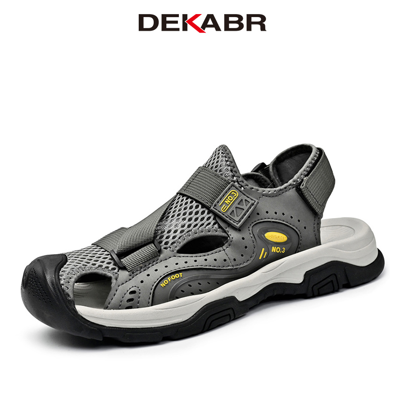 DEKABR New Casual Sandals Shoes For Men Summer Breathable Comfortable Adjustable Mesh With Genuine Hide Beach Sandals Men