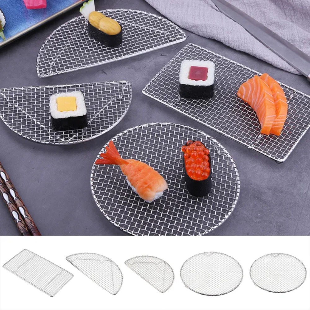 Multifunctional Stainless Steel Tempura Frying Net Semi -circular/Round Durable Barbecue Net Japanese Style Drying Net Air Fryer