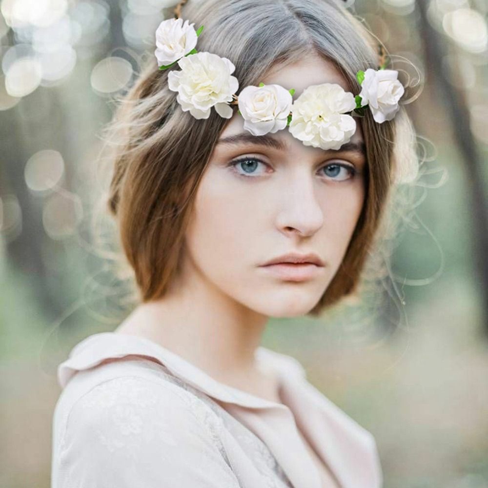 Sweet Cute Garland Wreath Decoration Floral Hoop Cloth Wedding Party Hairband Tiara Flower Crown Women Headwear Flower Headband