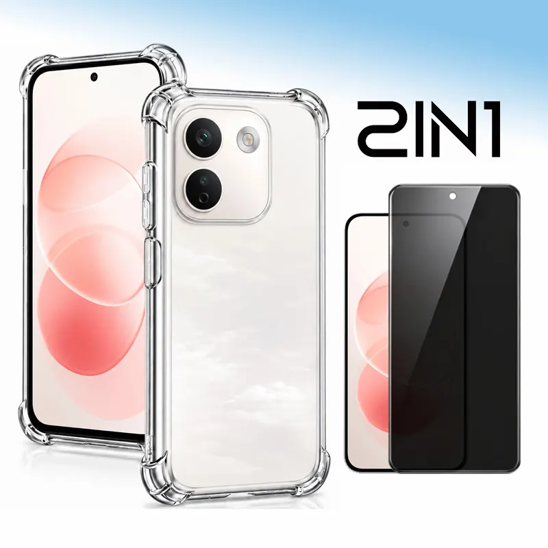 2-in-1 Shockproof Clear Phone Case With Full-Cover Privacy Tempered Glass For Redmi Note 17 Pro Max