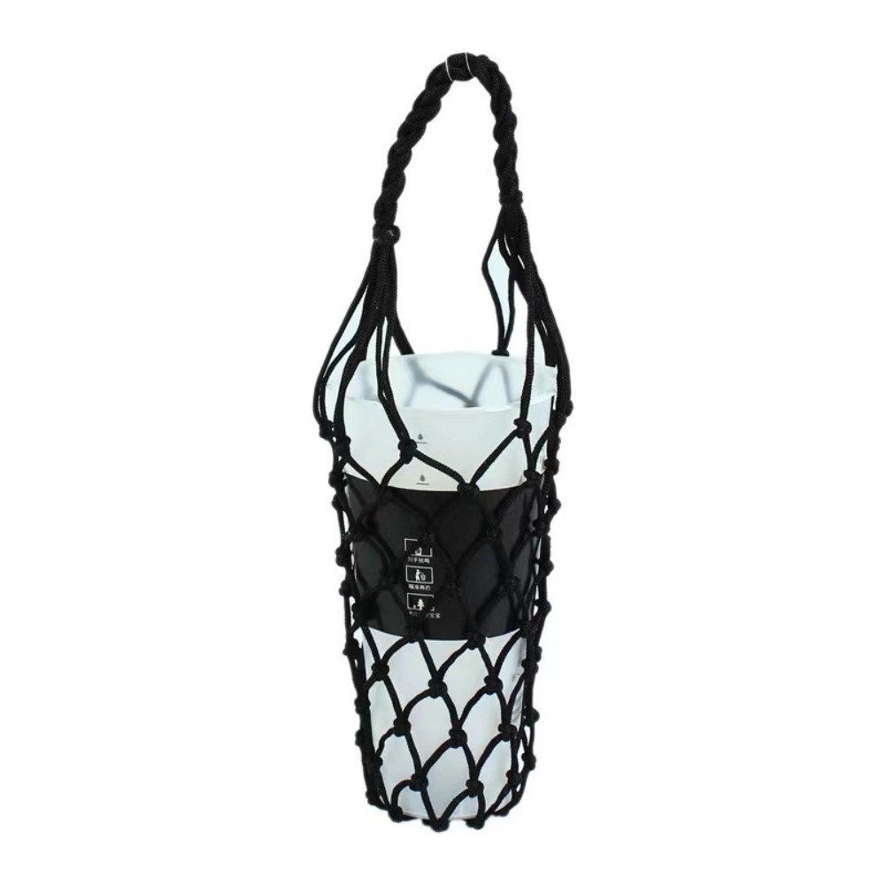 Portable Hand Woven Mesh Bag Hollow Out Handheld Water Cup Bag Reusable Kettle Bag