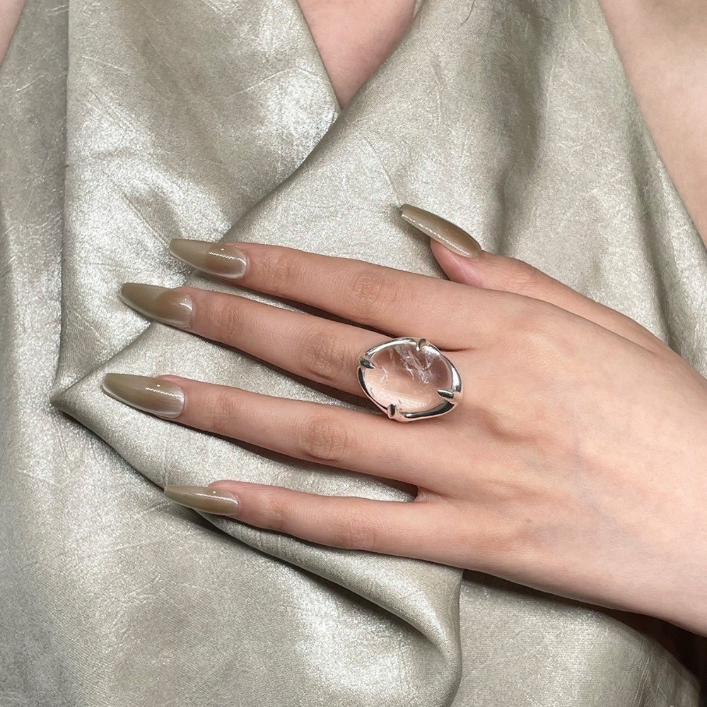 Durable White Crystal Crystal Ring Open Design Silver Tone Open Ring Adjustable White Crystal Twisted Claw Women
