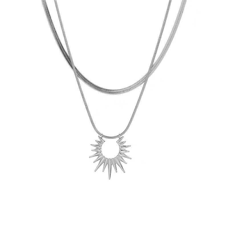 【Top-notch Layer Stacked Sunflower Necklace Non-fading Titanium Steel Men's and Niche Design Light Luxury Style Snake Bone Chain