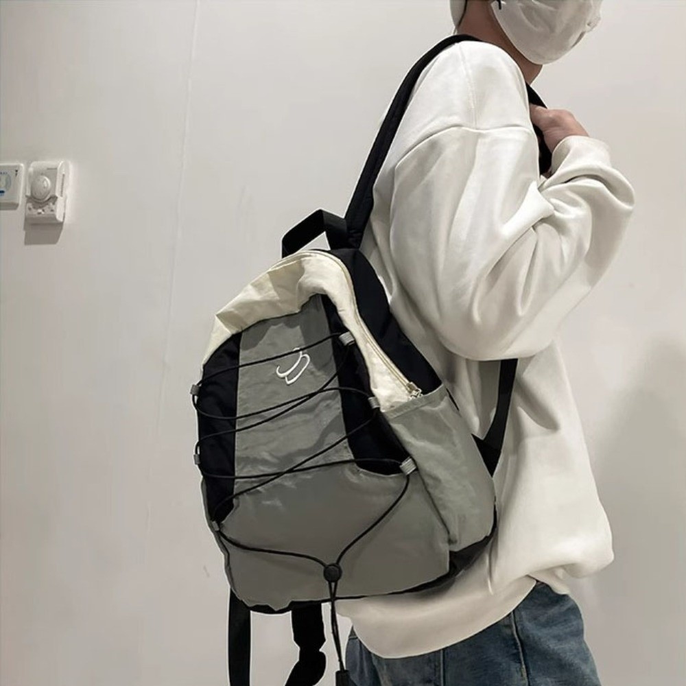 Simple Patchwork Contrast Color Lightweight Backpack Y2k Japanese Style Nylon Shoulder Bags Streetwear Leisure Student Schoolbag Students