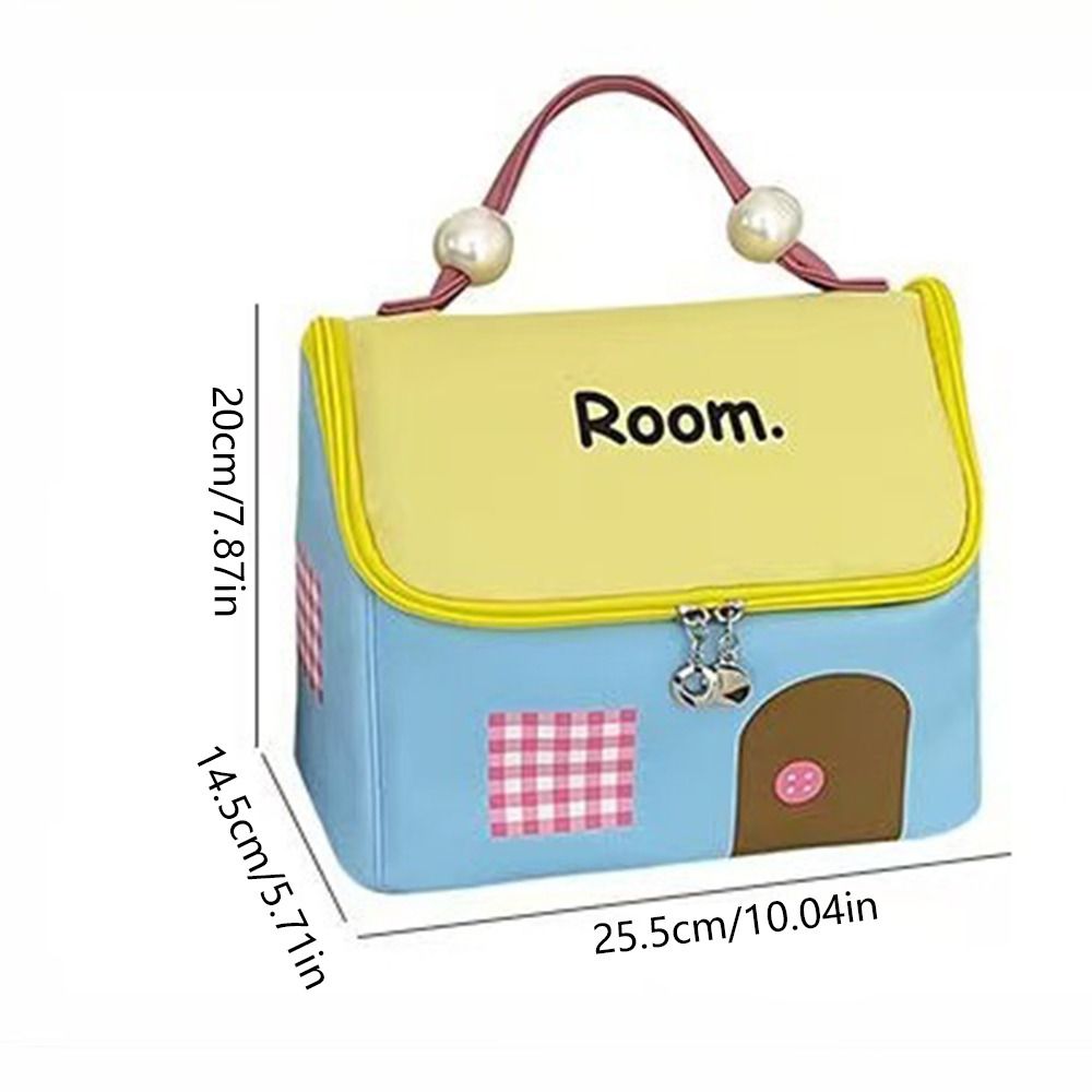 Cartoon Large Capacity House Shape Makeup Bag Cloth Color Travel Makeup Handbag Easy Carry Cute Toiletry Organizer Gift